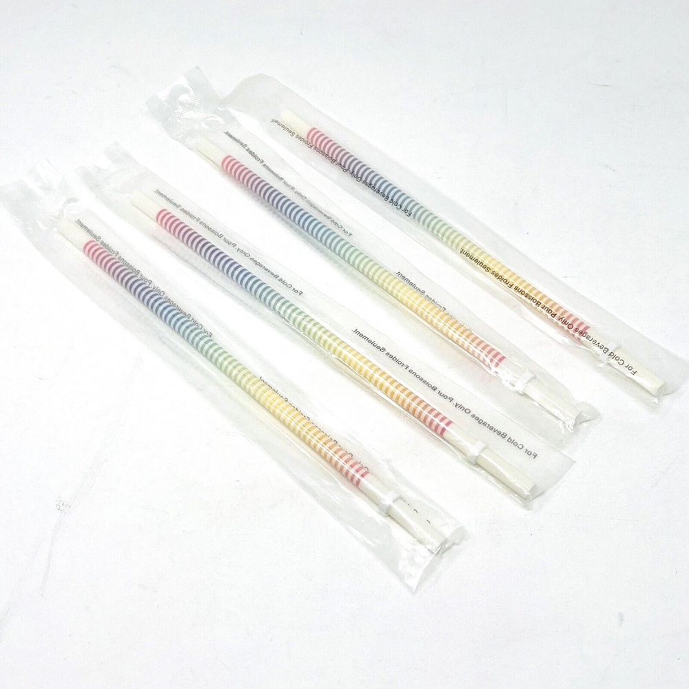 4 Starbucks Rainbow Striped Plastic Reusable Cold Cup Straw Summer Pride NEW